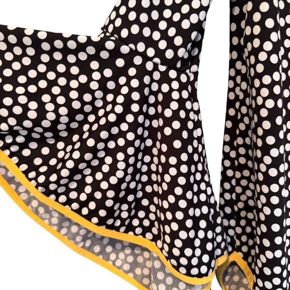 COCO BIANCO Polka Dot Bell Sleeve Blouse Womens M Black Feminine Career Workwear - Picture 4 of 11